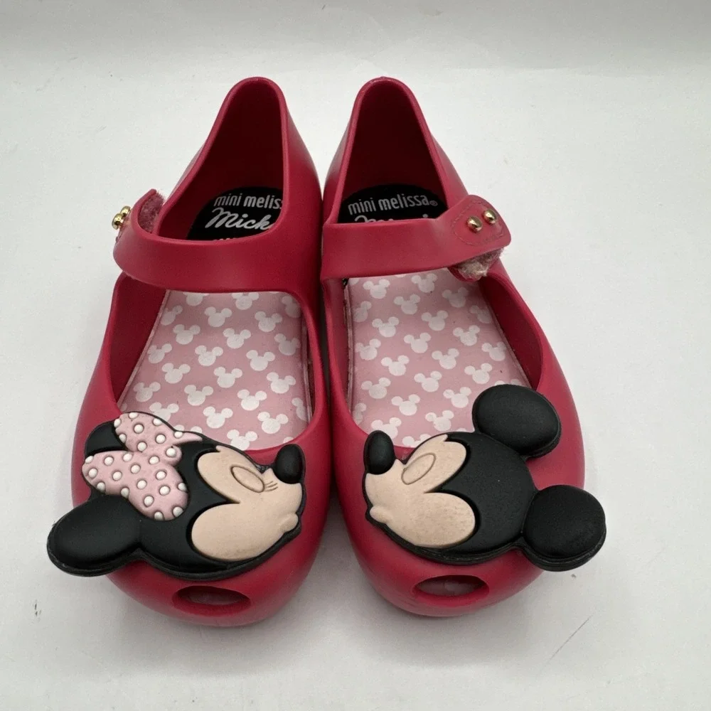 Mini Melissa + Disney Mickey & Minnie Kissing Mary Jane Shoes Pink Girls Size 8